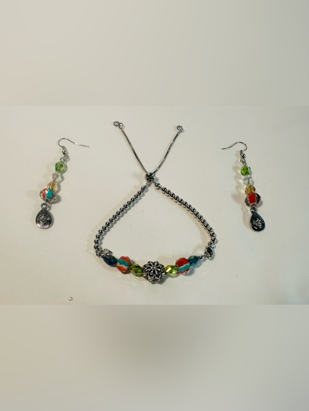 Multicolor Bead Slider Bracelet with Floral Accent